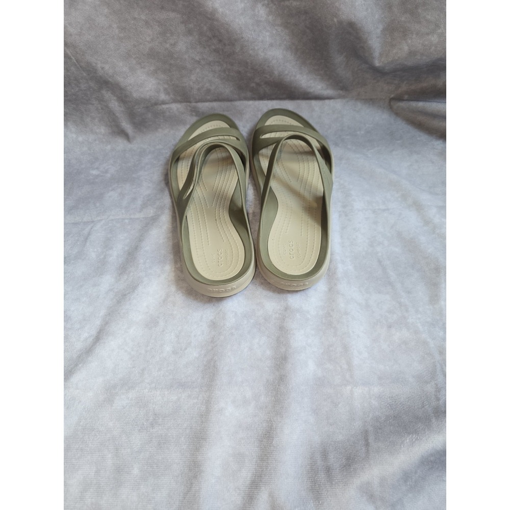 Crocs Swiftwater Sandals Tan & Brown Womens Size 8 Strappy Slip On Slides - Picture 4 of 7